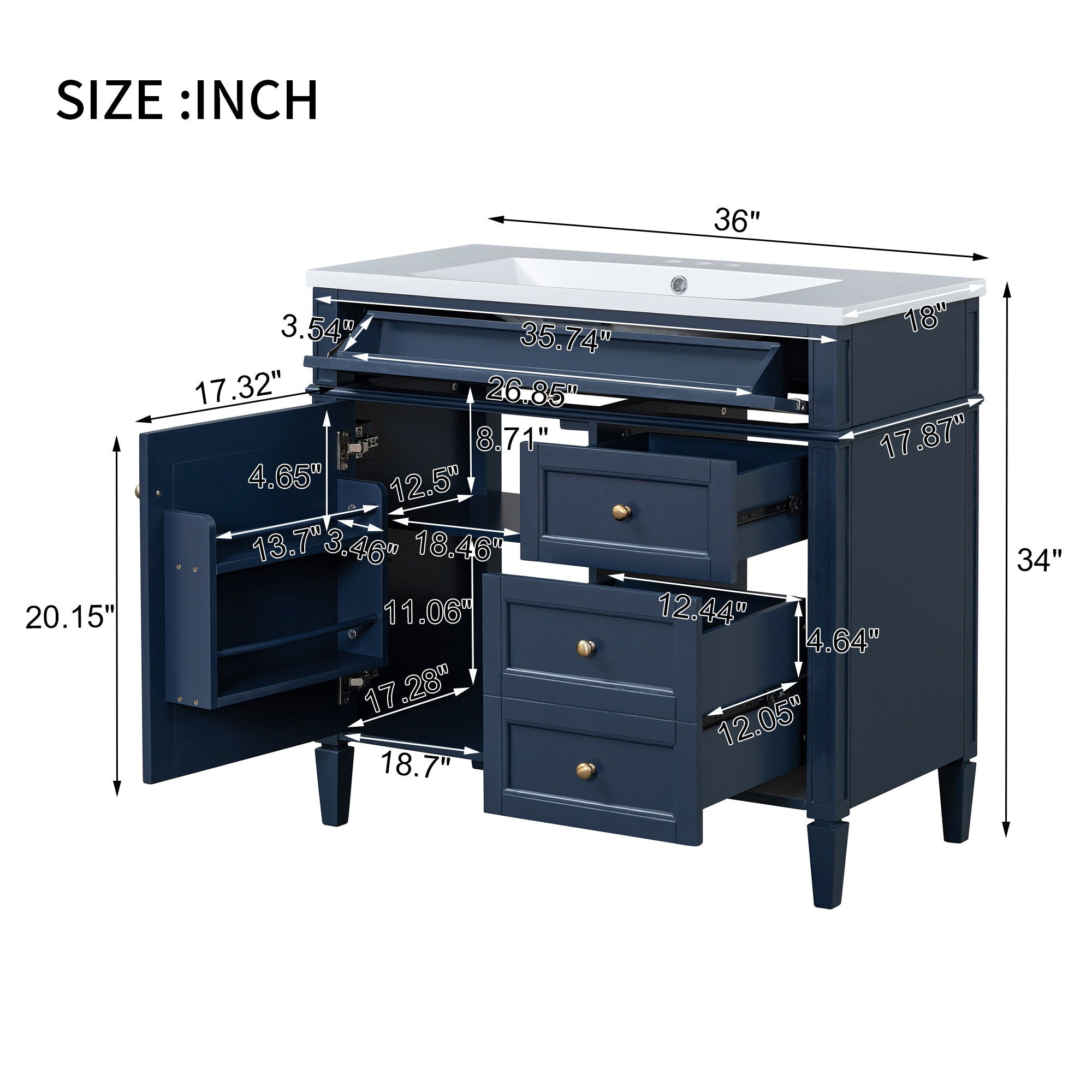 Bathroom Vanity &amp; Top Sink, Modern Bathroom Storage Cabinet With 2 Drawers And A Tip-Out Drawer