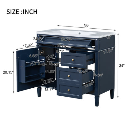 Bathroom Vanity &amp; Top Sink, Modern Bathroom Storage Cabinet With 2 Drawers And A Tip-Out Drawer