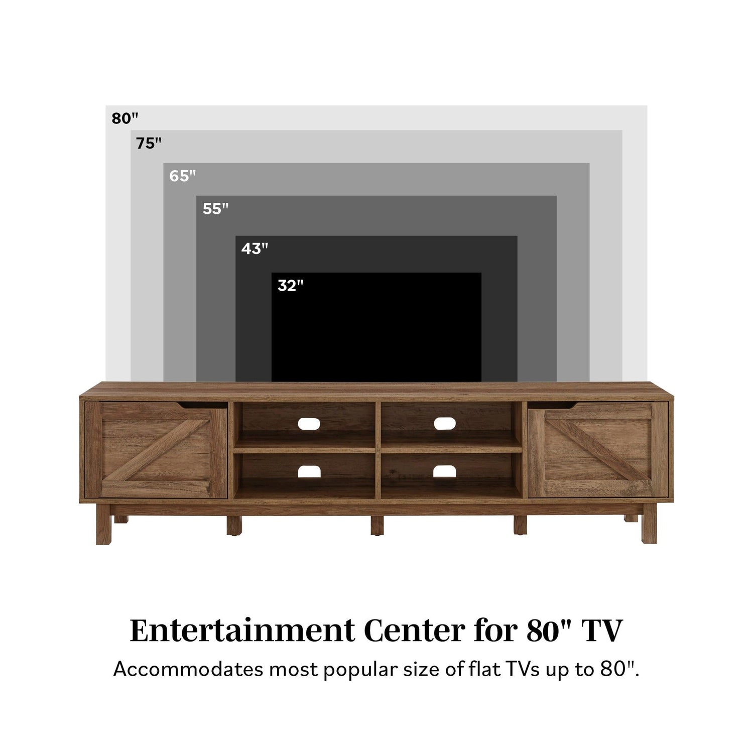 Rustic Barndoor Open-Storage TV Stand For TVs Up To 80&quot;