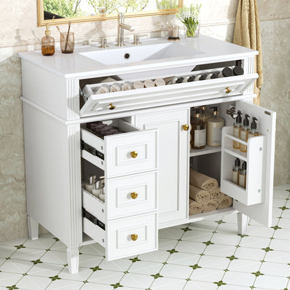 Bathroom Vanity With Sink, 3 Drawers &amp; 2 Doors