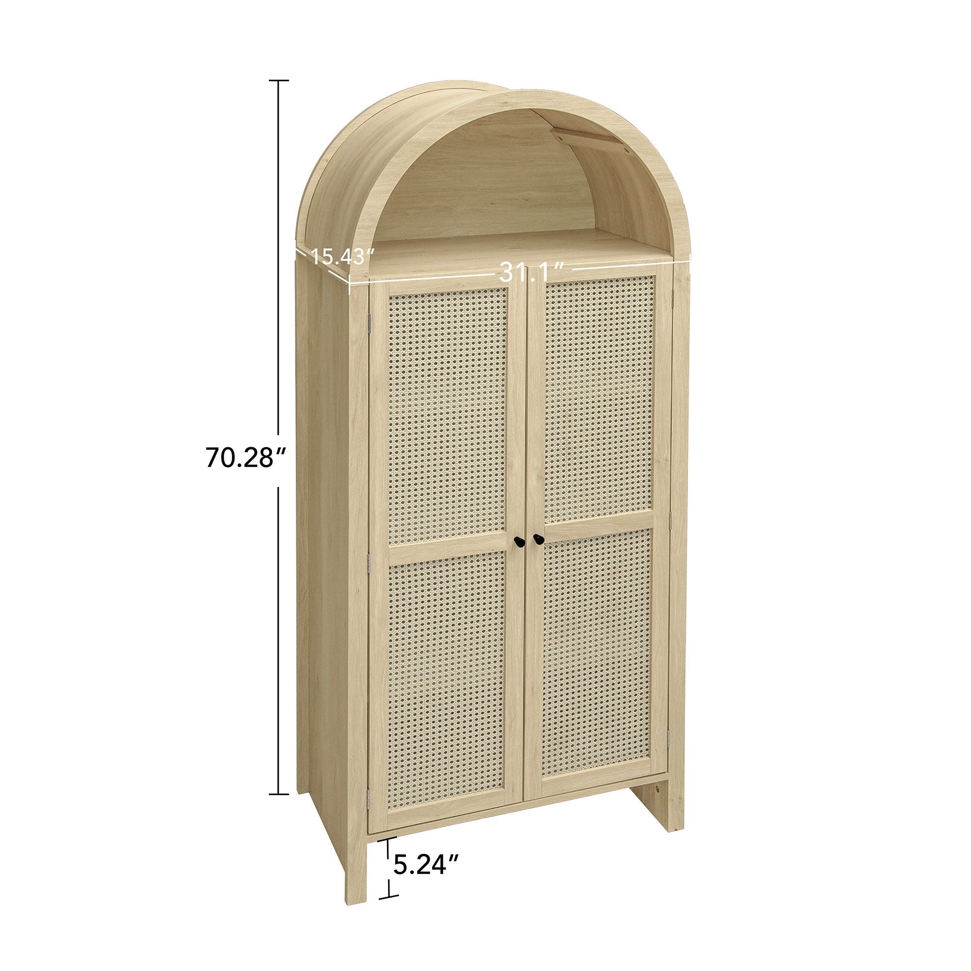 Tall Arched Kitchen Pantry, Arched Storage Display Cabinet With 2 Drawers &amp; Adjustable Shelves, Rattan Door Versatile Storage Cabinet For Kitchen, Dining Room - Natural