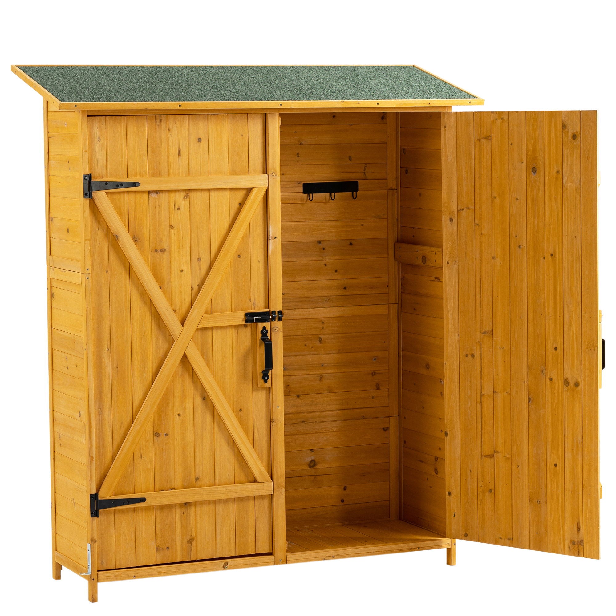 Outdoor Storage Shed With Lockable Door, Wooden Tool Storage Shed With Detachable Shelves &amp; Pitch Roof - Natural