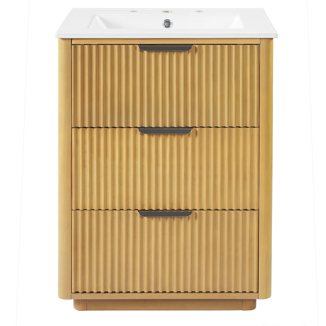 Bathroom Vanity With Sink, Open Shelf &amp; Closed Storage - Natural Wood