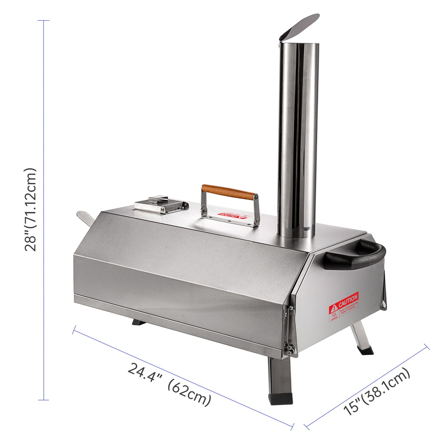 Stainless Steel Pizza Oven Outdoor 12&quot; Automatic Rotatable Pizza Ovens, Portable Wood Fired Pizza Oven Pizza Maker With Timer, Built-In Thermometer, Pizza Cutter &amp; Carry Bag - Silver