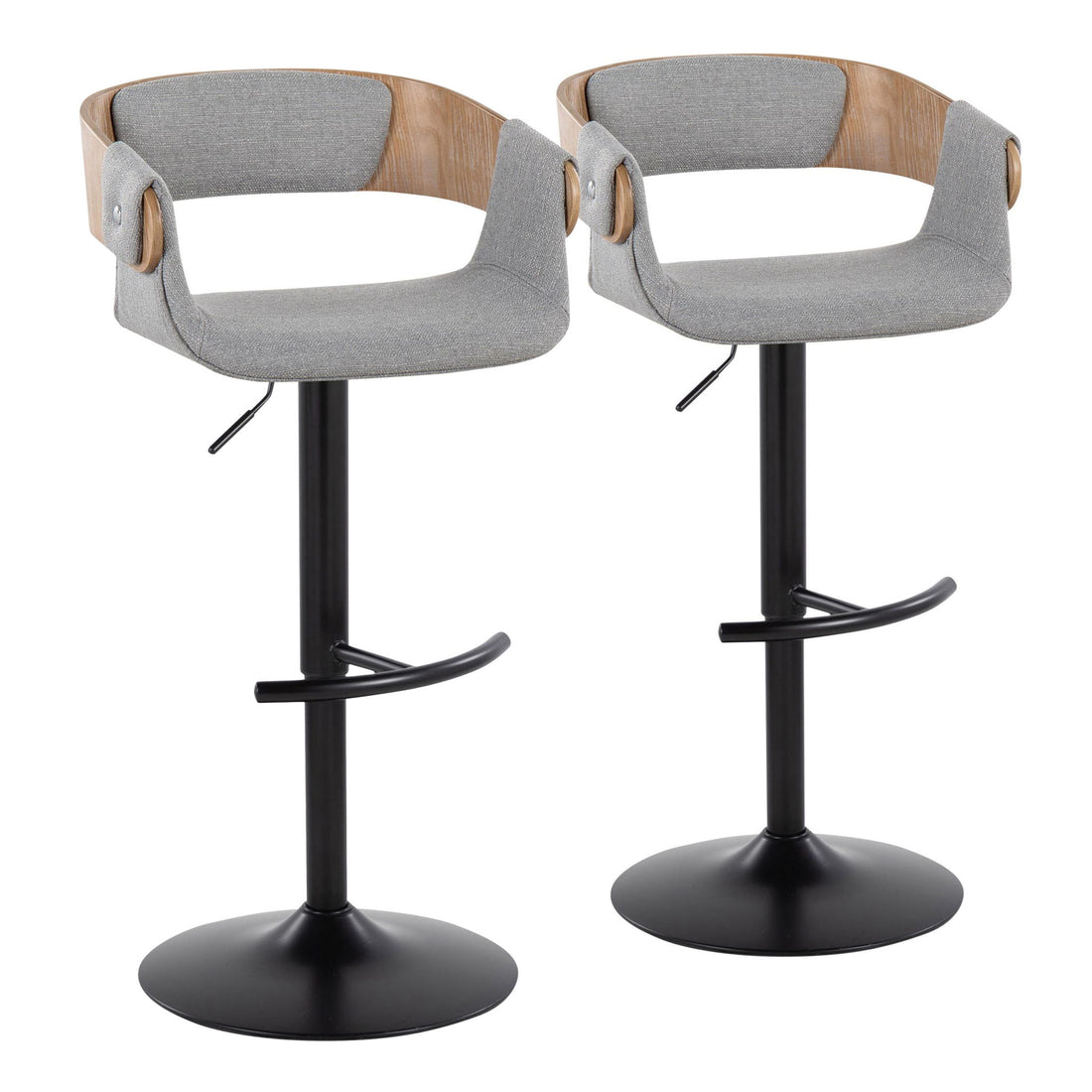Elisa - Adjustable Barstool With Swivel &amp; Rounded T Footrest (Set of 2) - Gray - Fabric