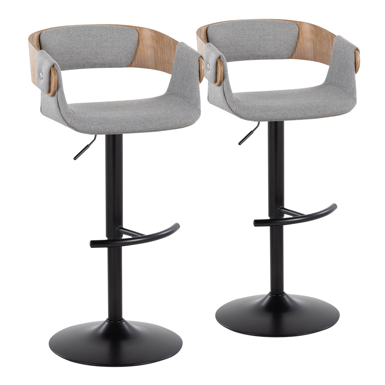 Elisa - Mid Century Modern Adjustable Barstool With Swivel &amp; Rounded T Footrest (Set of 2)