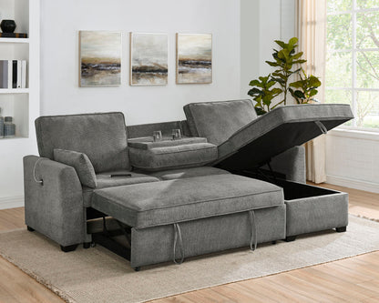 Ember - 92&quot;W Fabric Sleeper Sectional with Reversible Storage Chaise