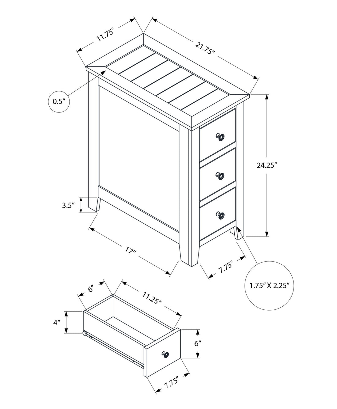 Accent End Table, Storage Drawer, Transitional Design