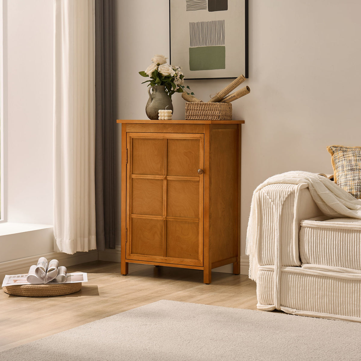 Floor Cabinet With Doors &amp; Adjustable Shelf, Storage Cabinet For Entryway