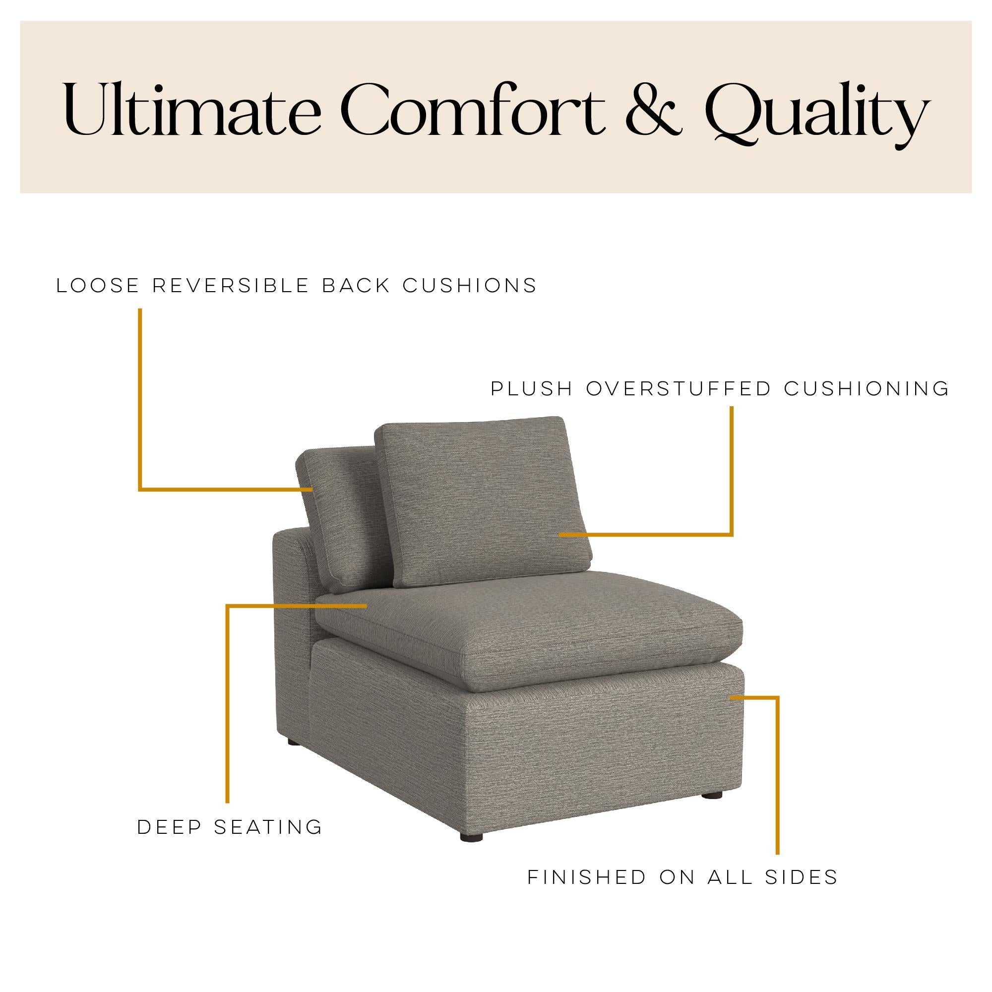 York - Modular Armless Chair With Overstuffed Cushion And Adjustable Pillows - Taupe