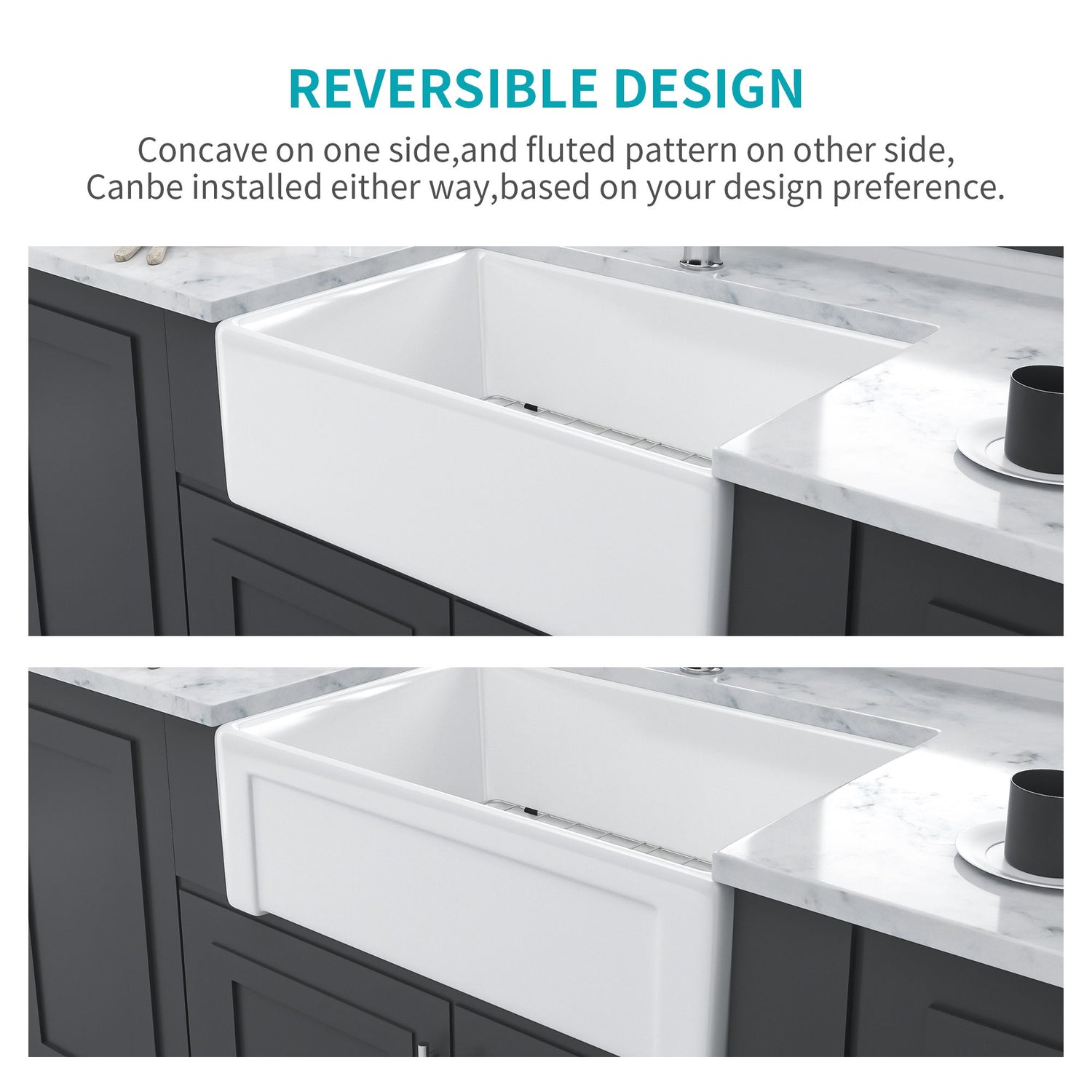 Sink 30&quot; Apron Front Reversible Single Bowl Kitchen Sink With Grid, Strainer - White