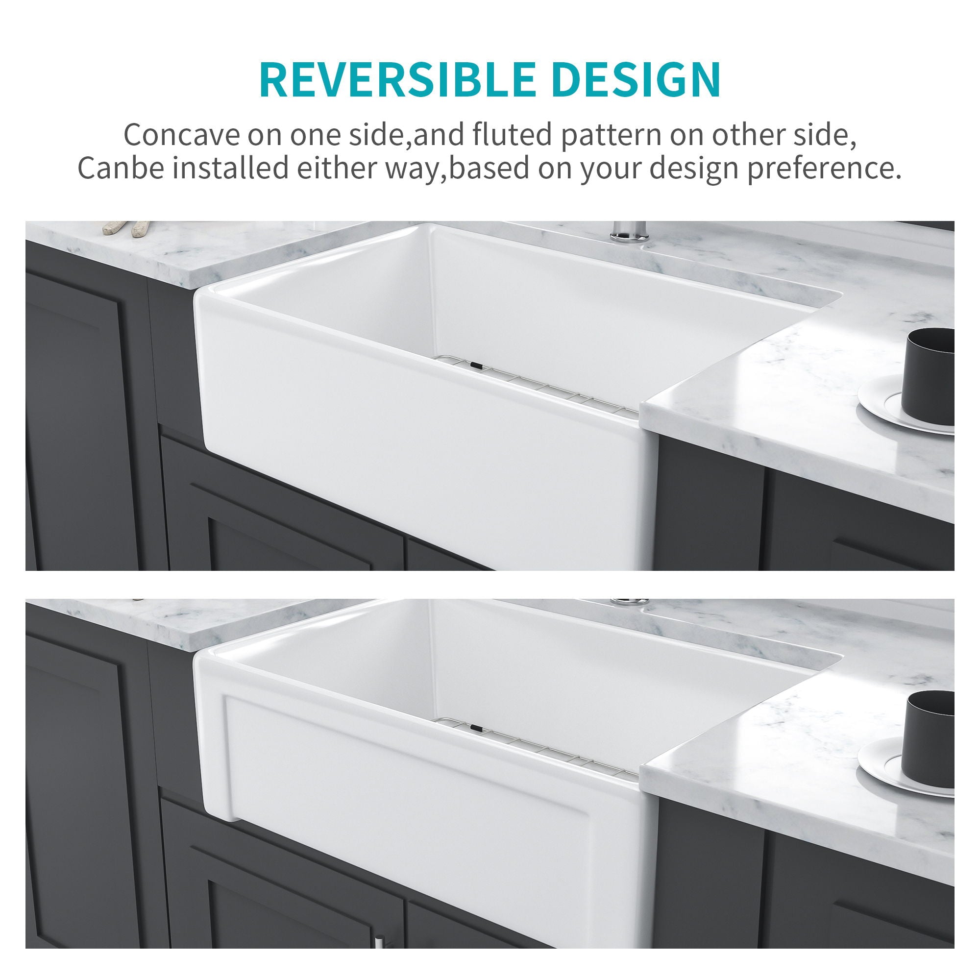 Sink 30&quot; Apron Front Reversible Single Bowl Kitchen Sink With Grid, Strainer - White