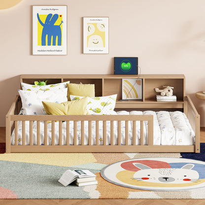 Floor Bed With Storage Cabinets And USB Ports