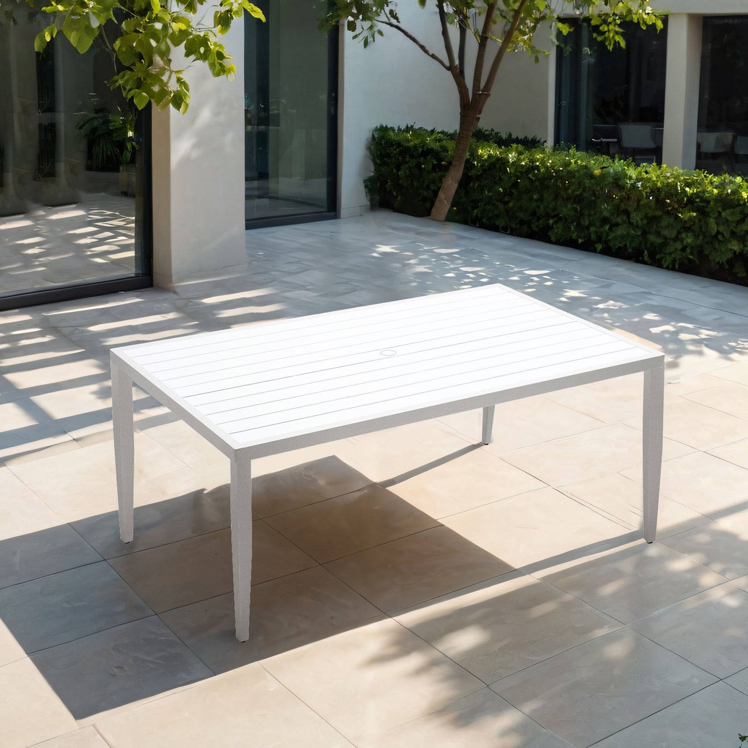 Outdoor Patio Dining Table With Tapered Feet &amp; Umbrella Hole