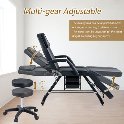 72.8&quot; Massage Salon Tattoo Chair With Two Trays Esthetician Bed With Hydraulic Stool, Multi-Purpose 3-Section Facial Bed Table, Adjustable Beauty Barber Spa Beauty Equipment