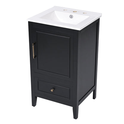 Modern Bathroom Vanity With Sink, Cabinet Storage, Drawer &amp; Adjustable Feet