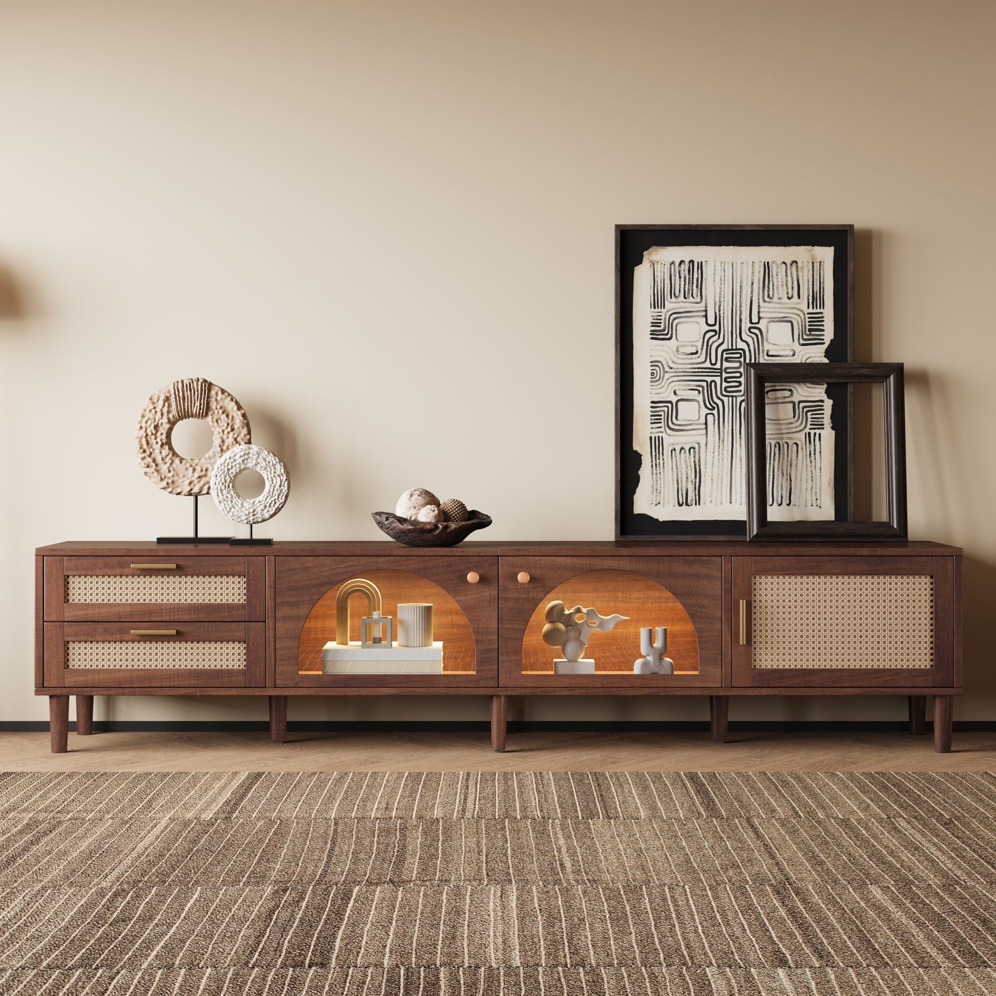 TV Stand With App-Controlled LED Lights, 2 Drawers &amp; Door Storage