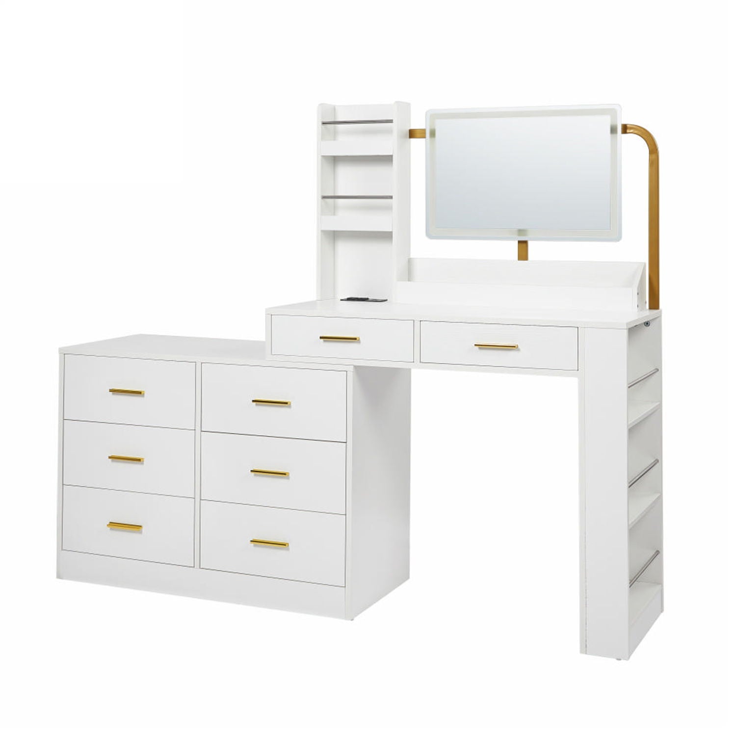 Modern 8 Drawer Dresser For Bedroom Ample Storage Wide Chest Of Drawers, Sturdy &amp; Safe - White