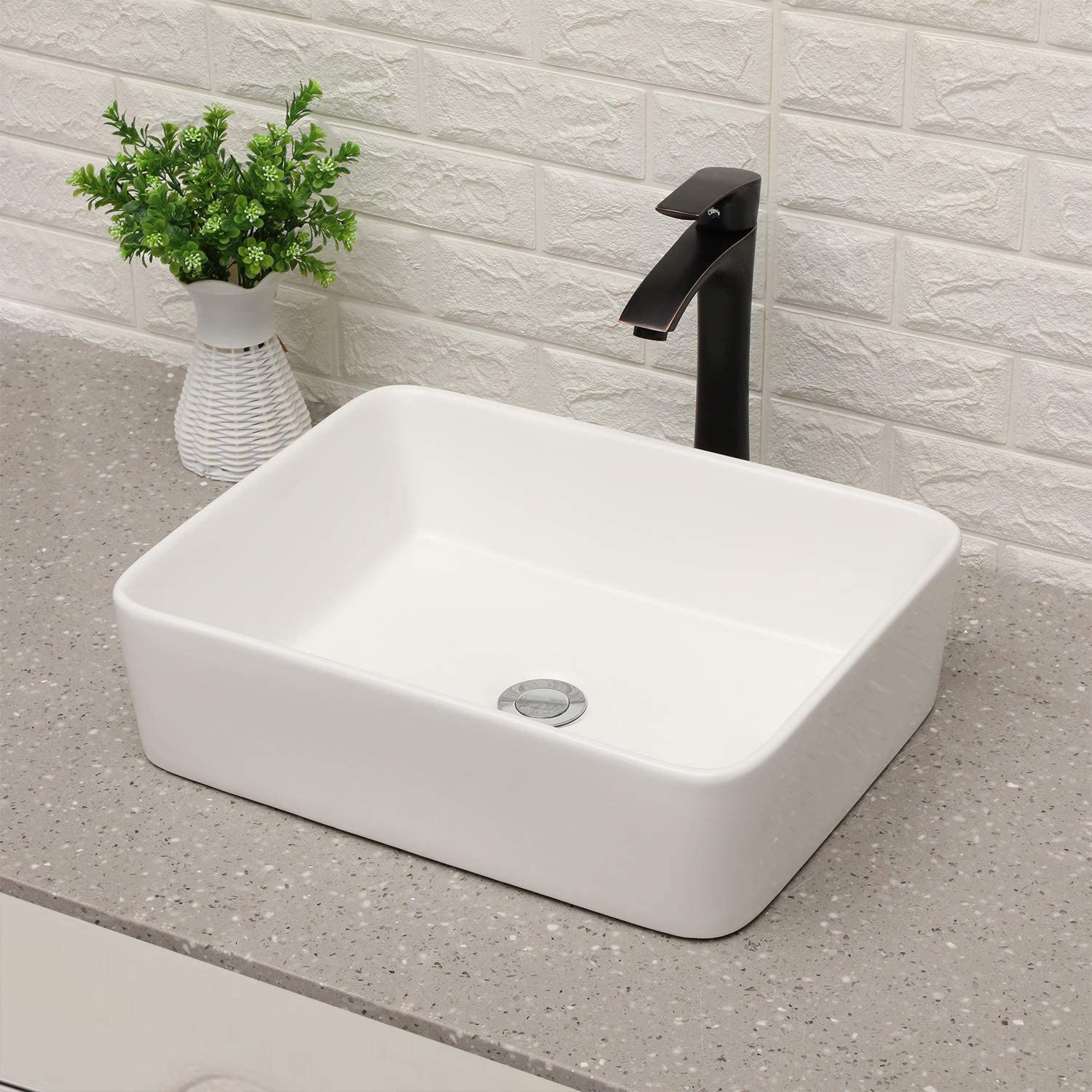 Above Porcelain Vessel Vanity Sink And Faucet Combo, 19&quot; X 15&quot; - White