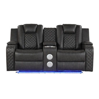 Benz - Power Reclining Loveseat &amp; LED Lighting And Built In USB