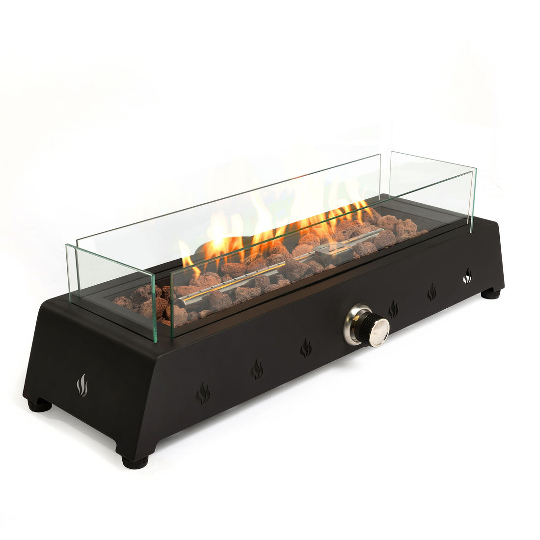 28&quot; Tabletop Fire Pit, Propane Gas Fire Pit With Quick Connect Joint, Glass Wind Guard And Lava Rock, Outdoor Portable Tabletop Fire Pit - Black