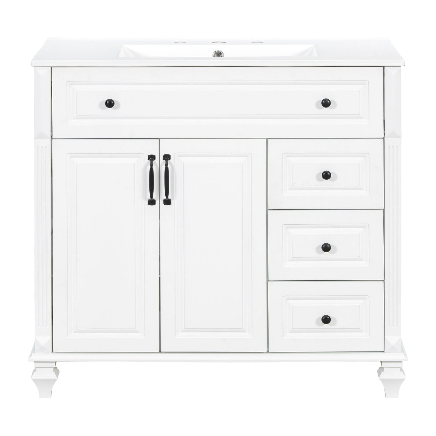 Modern Bathroom Vanity With Sink, 3 Drawers &amp; 2 Doors