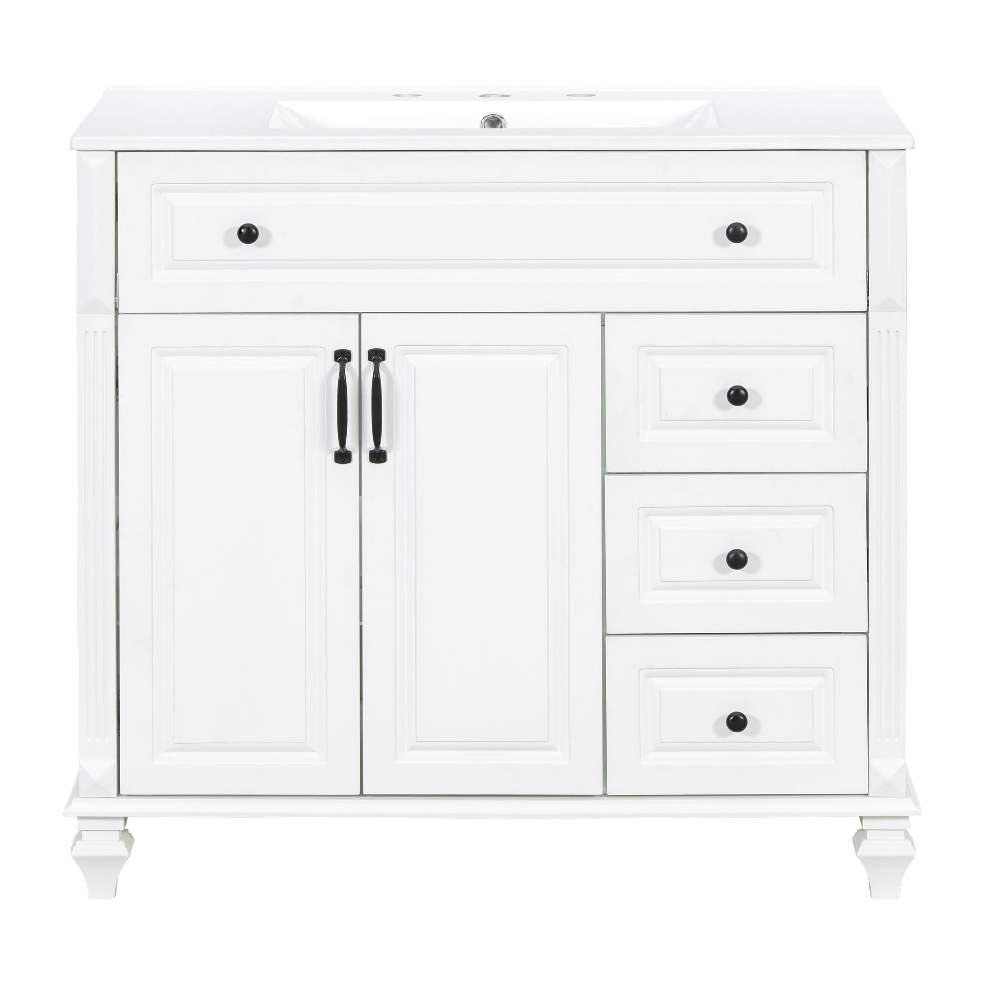 Modern Bathroom Vanity With Sink, 3 Drawers &amp; 2 Doors
