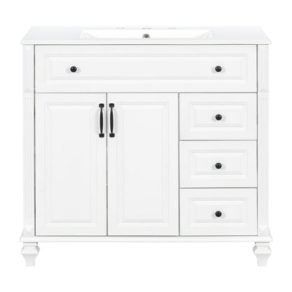 Modern Bathroom Vanity With Sink, 3 Drawers &amp; 2 Doors