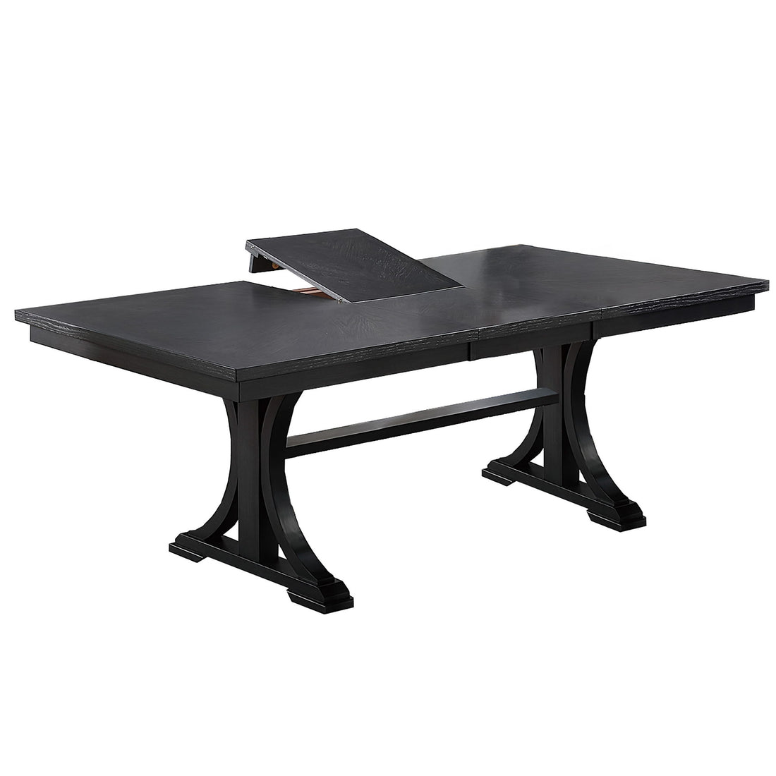 Rectangle Dining Table With Butterfly Leaf, Trestle Base - Charcoal