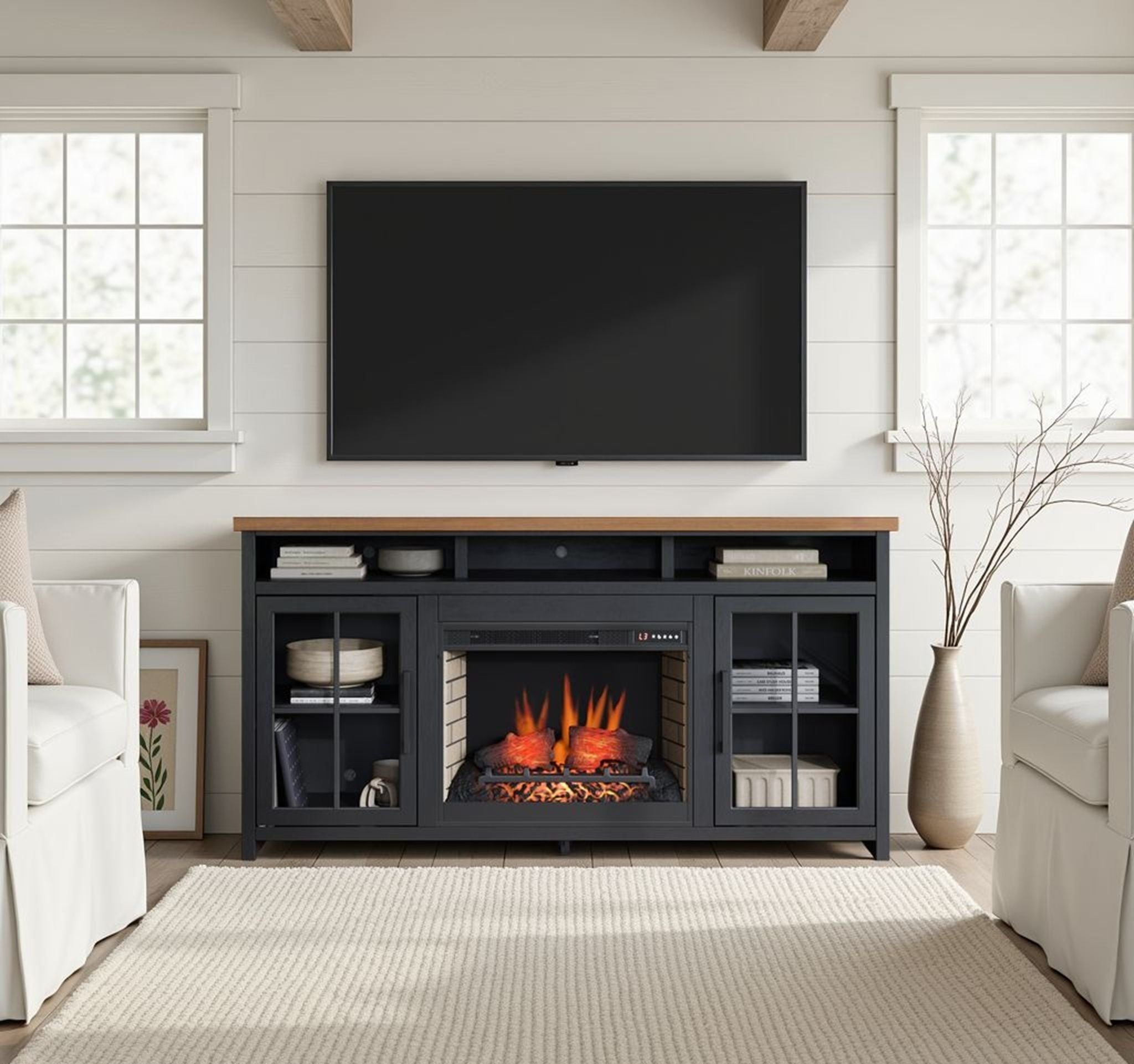 Essex - Fireplace TV Stand Console For TVs Up To 85&quot; - Black, Whiskey