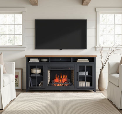 Essex - Fireplace TV Stand Console For TVs Up To 85&quot; - Black, Whiskey