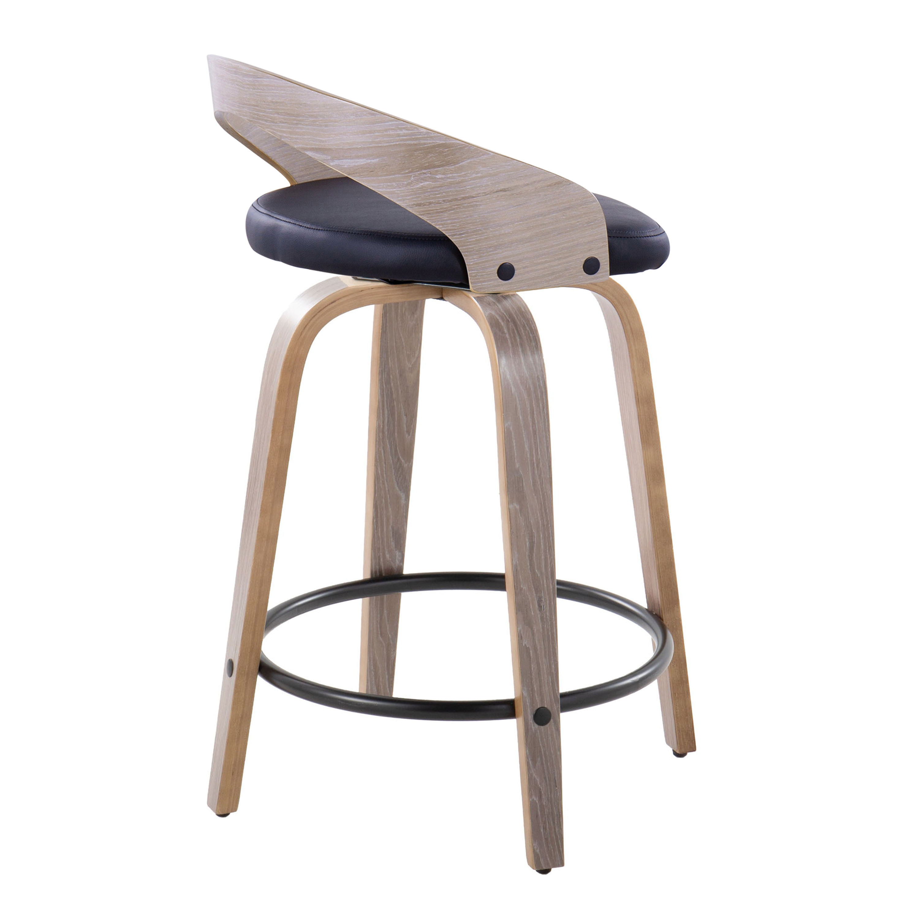 Grotto - Contemporary Fixed Height Counter Stool &amp; Swivel With Round Footrest (Set of 2)