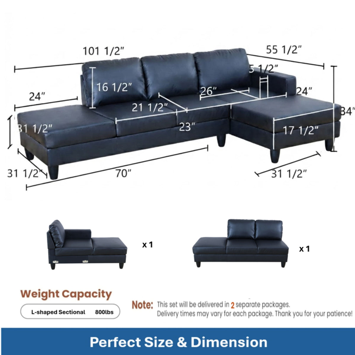 L - Shaped Sectional Sofa With Chaise &amp; Ottoman