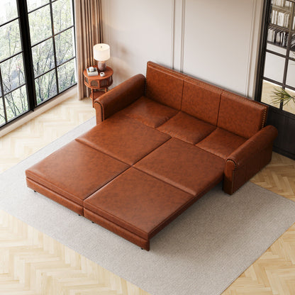 3 In 1 Convertible Sleeper Sofa With Nailhead Trim &amp; Rolled Arm