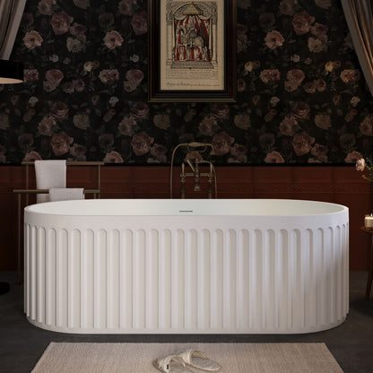 67&quot; Freestanding Solid Surface Bathtub, Luxury Engineered Stone Resin Freestanding Soaking Bathtub With Overflow And Pop-Up Drain Cupc Certified 23S13-67 - Matte White