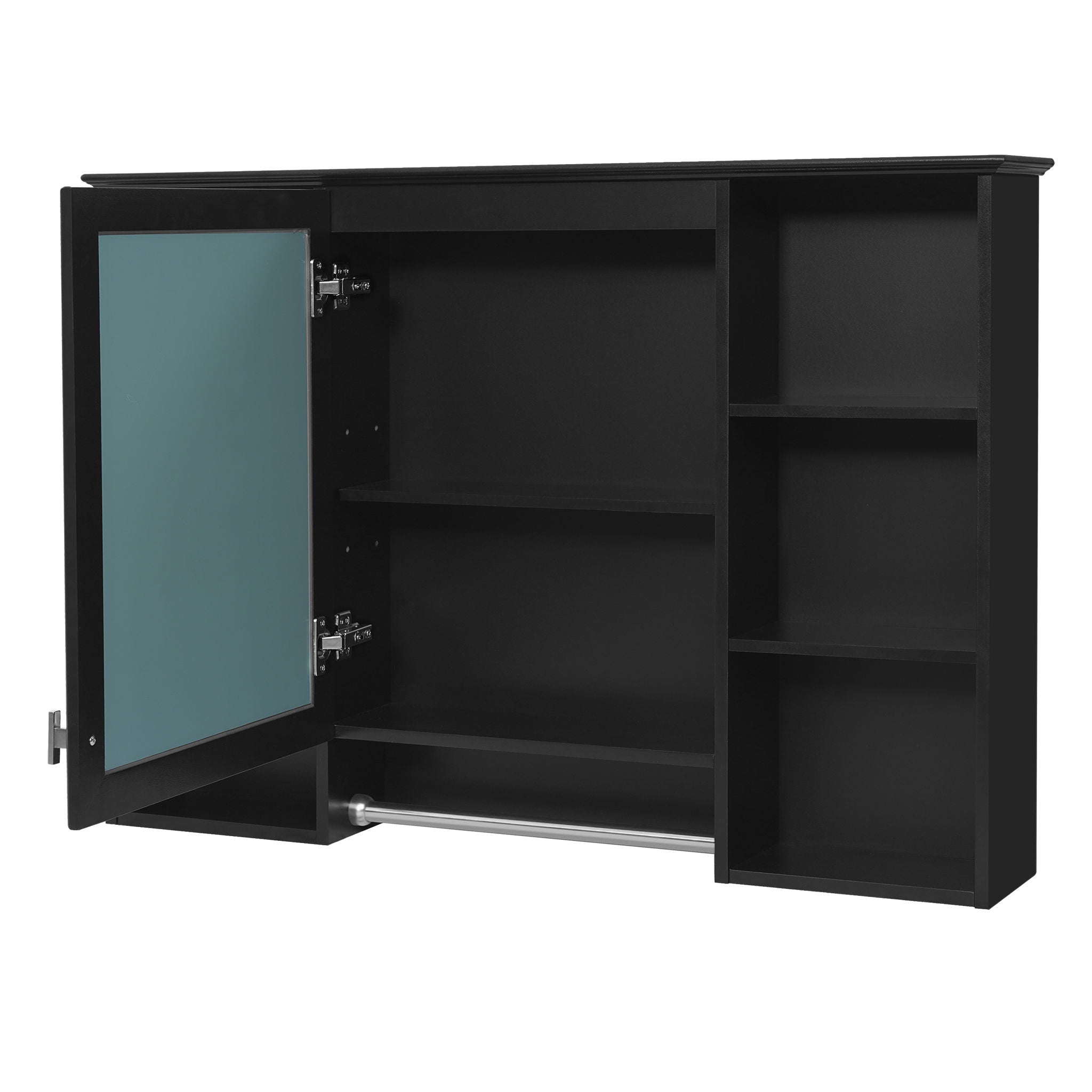 3 In 1 Modern Bathroom Mirror Cabinet With Adjustable Shelf, Soft Close Door, High Definition Mirror &amp; Towel Bar