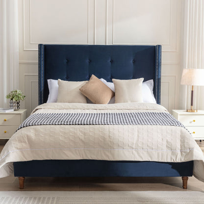 Peyton - Upholstered Bed With 54&quot; High Headboard, Traditional Hand Buttoned Tufting