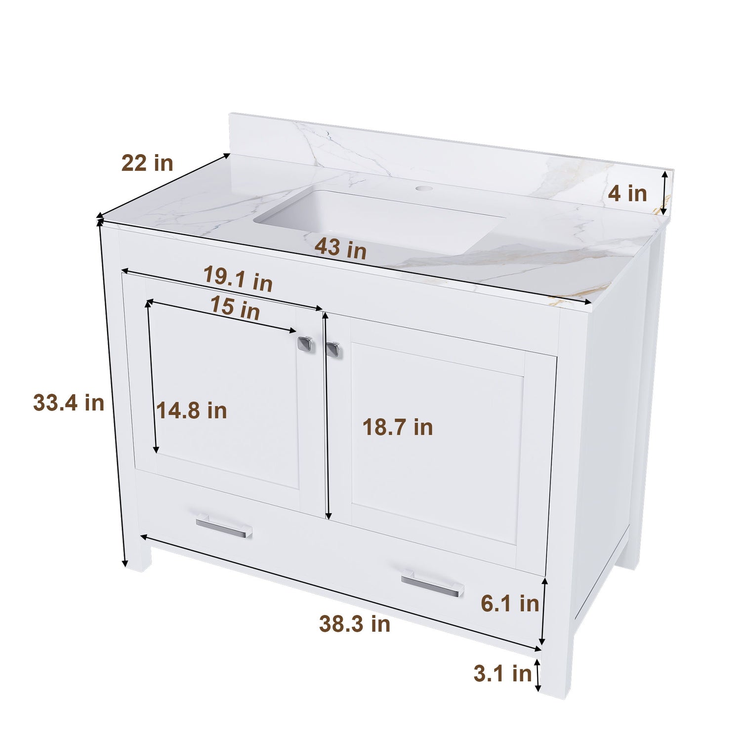 43&quot; Bathroom Vanity, Multi Functional Cabinet, Doors And Drawer - White