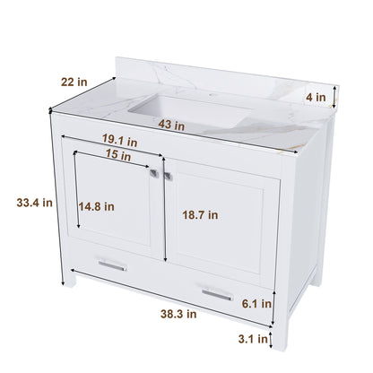 43&quot; Bathroom Vanity, Multi Functional Cabinet, Doors And Drawer - White