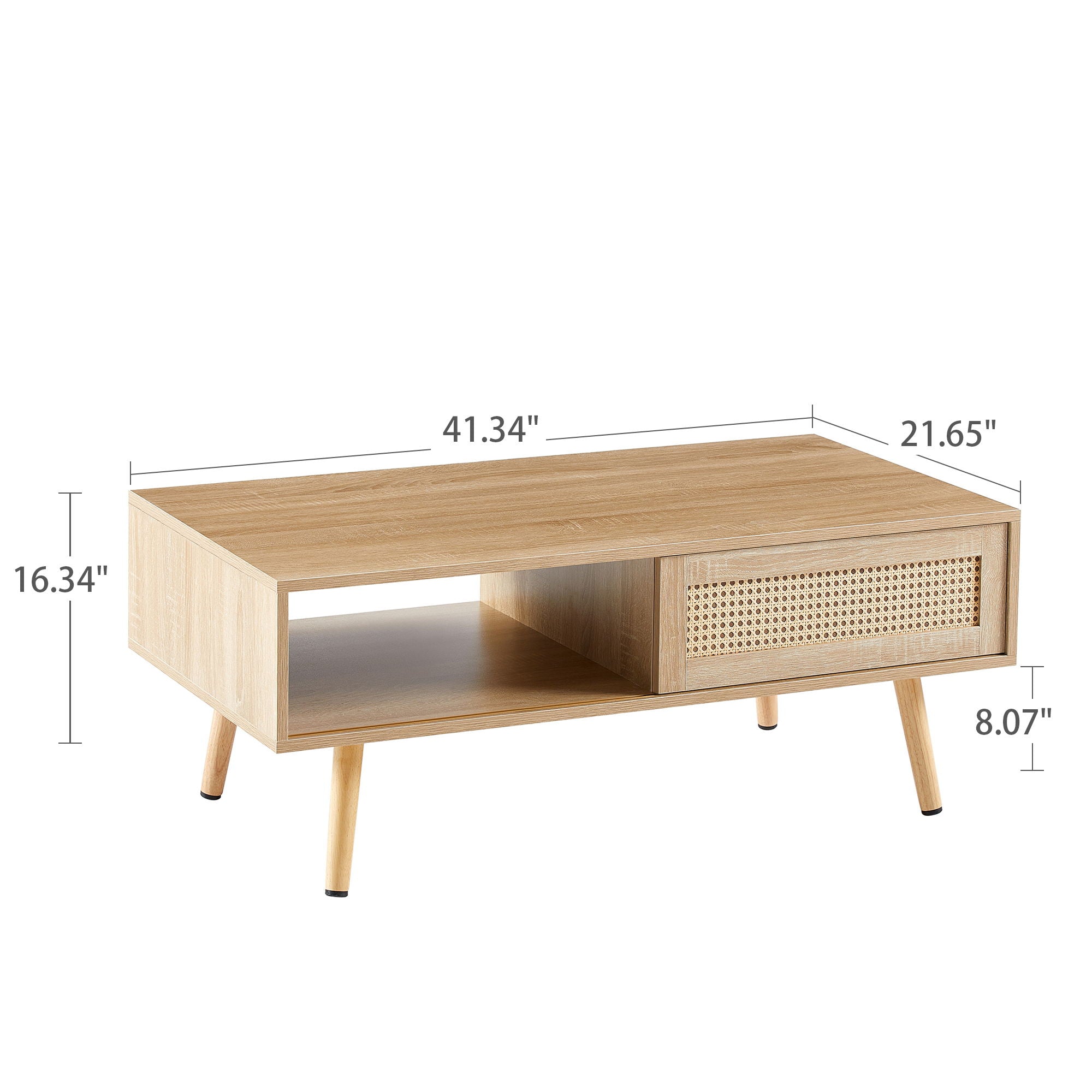41.34&quot; Rattan Coffee Table, Sliding Door For Storage, Solid Wood Legs, Modern Table For Living Room