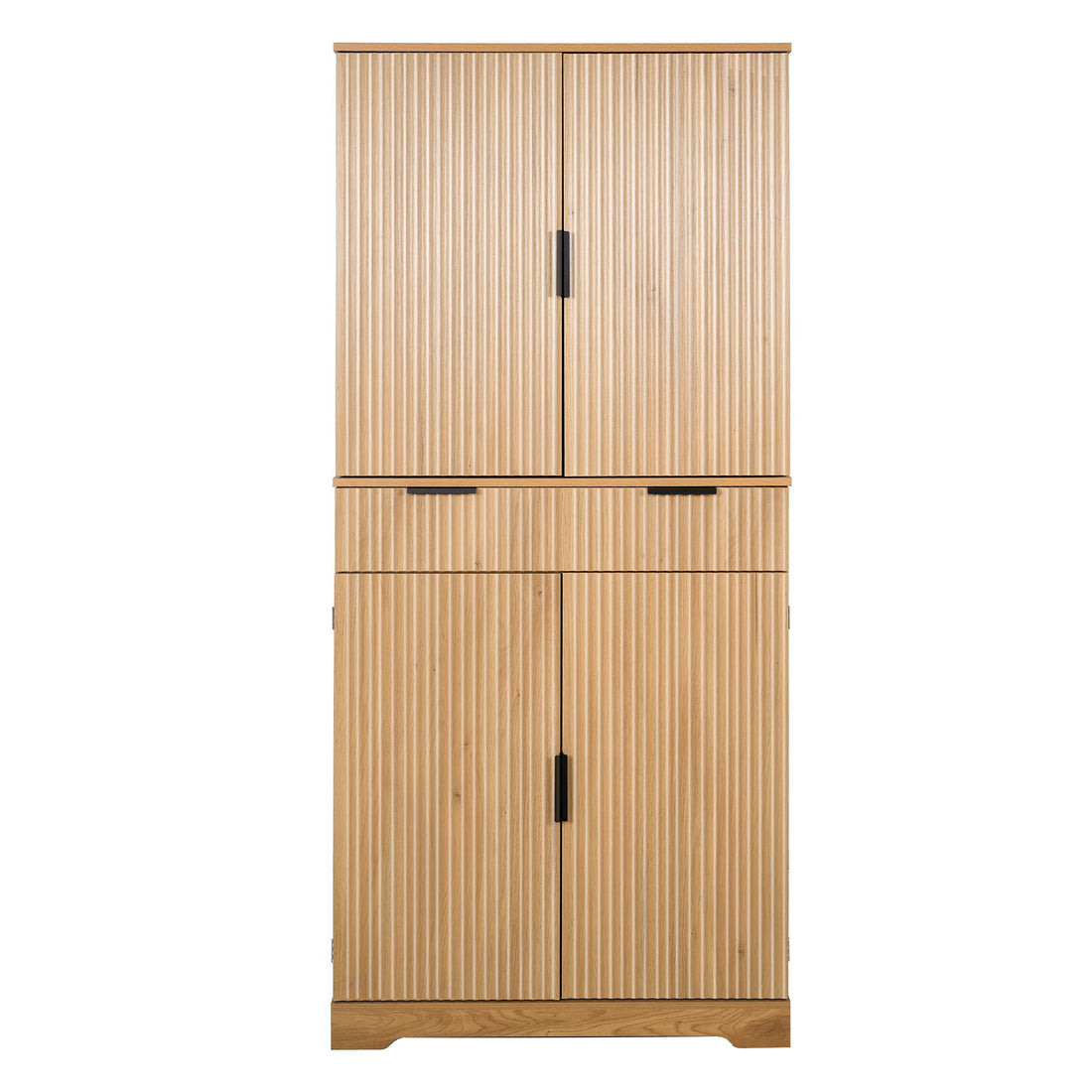 Fluted Kitchen Pantry Cabinet With 3 Keyboard Drawers &amp; 6 Door Shelves Adjustable