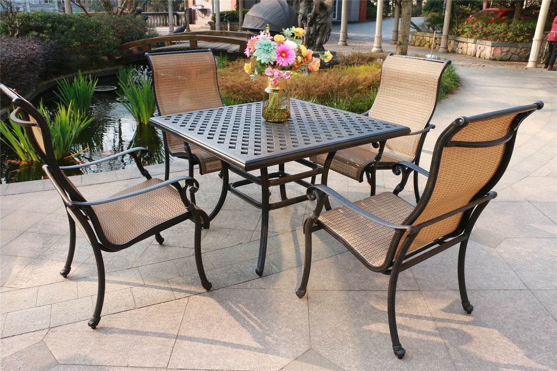 Square 4 Person 43.19&quot; Long Aluminum Dining Set