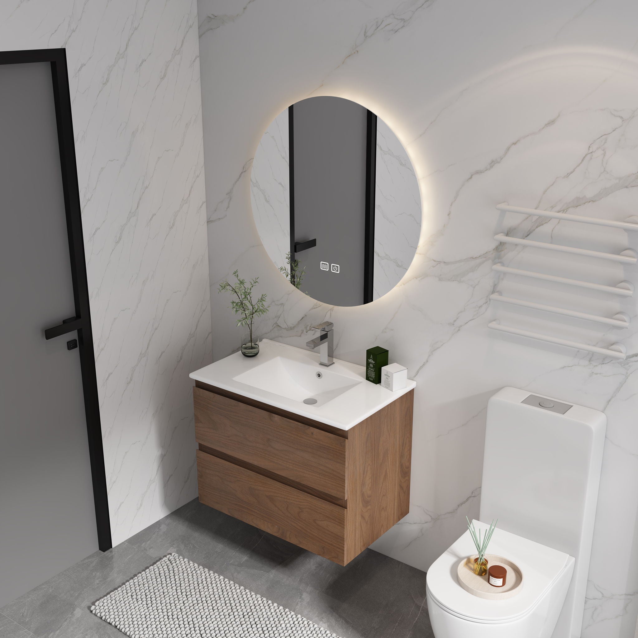 Wall Mounted Bathroom Vanity &amp; Sink, 2 Soft Close Drawers