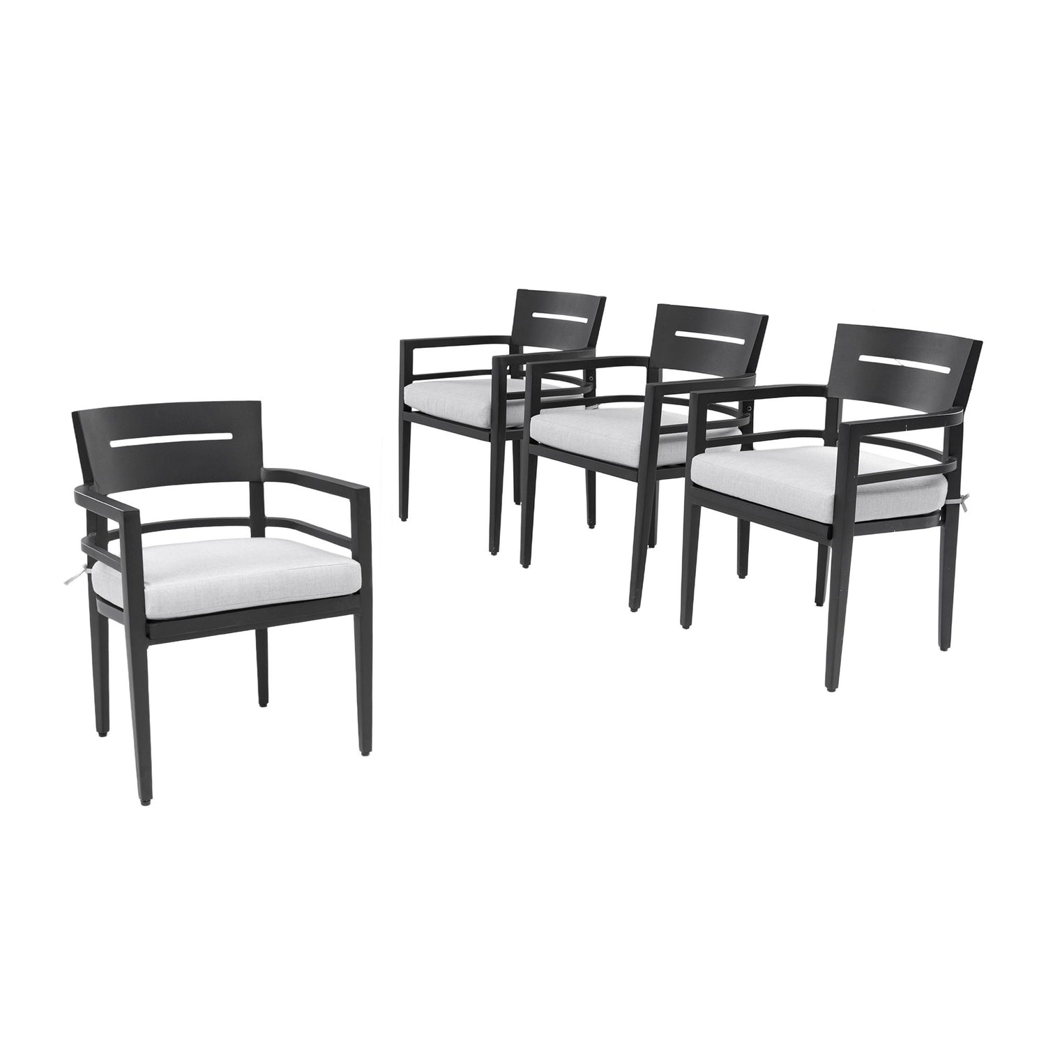 Outdoor Patio Aluminum Stationary Dining Chairs With Outdoor-Grade Sunbrella Fabric Cushions, Tapered Feet (Set of 4)