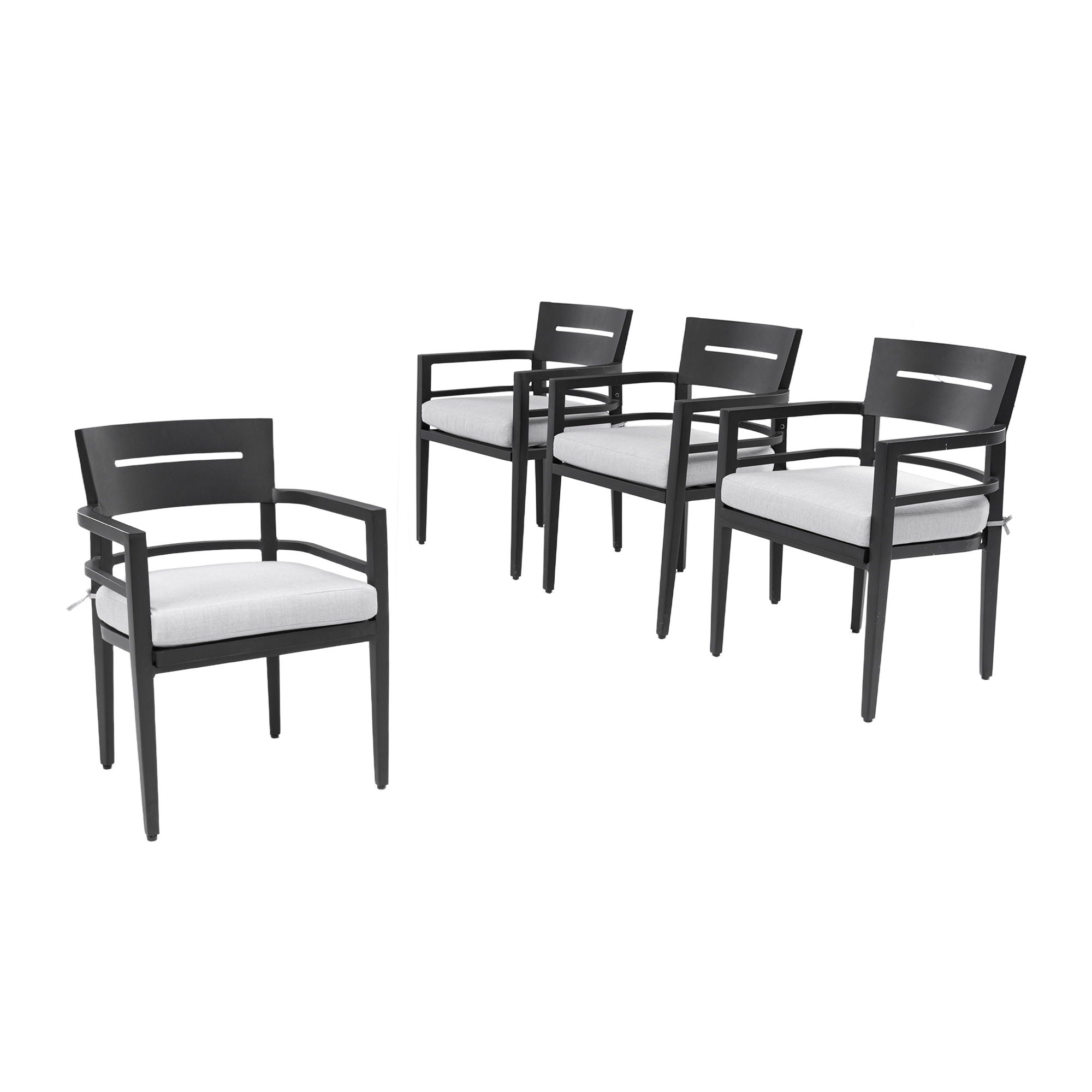 Outdoor Patio Aluminum Stationary Dining Chairs With Outdoor-Grade Sunbrella Fabric Cushions, Tapered Feet (Set of 4)