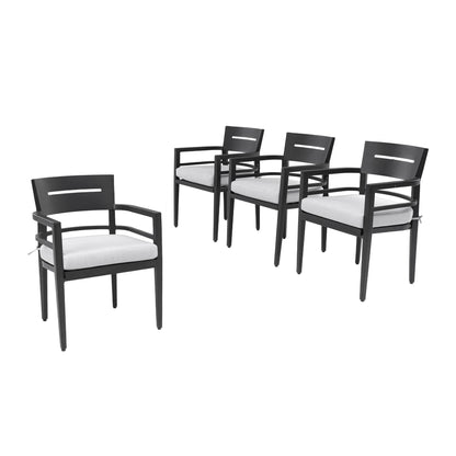 Outdoor Patio Aluminum Stationary Dining Chairs With Outdoor-Grade Sunbrella Fabric Cushions, Tapered Feet (Set of 4)