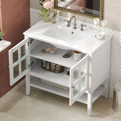 Bathroom Vanity With Ceramic Sink, Adjustable &amp; Open Shelf