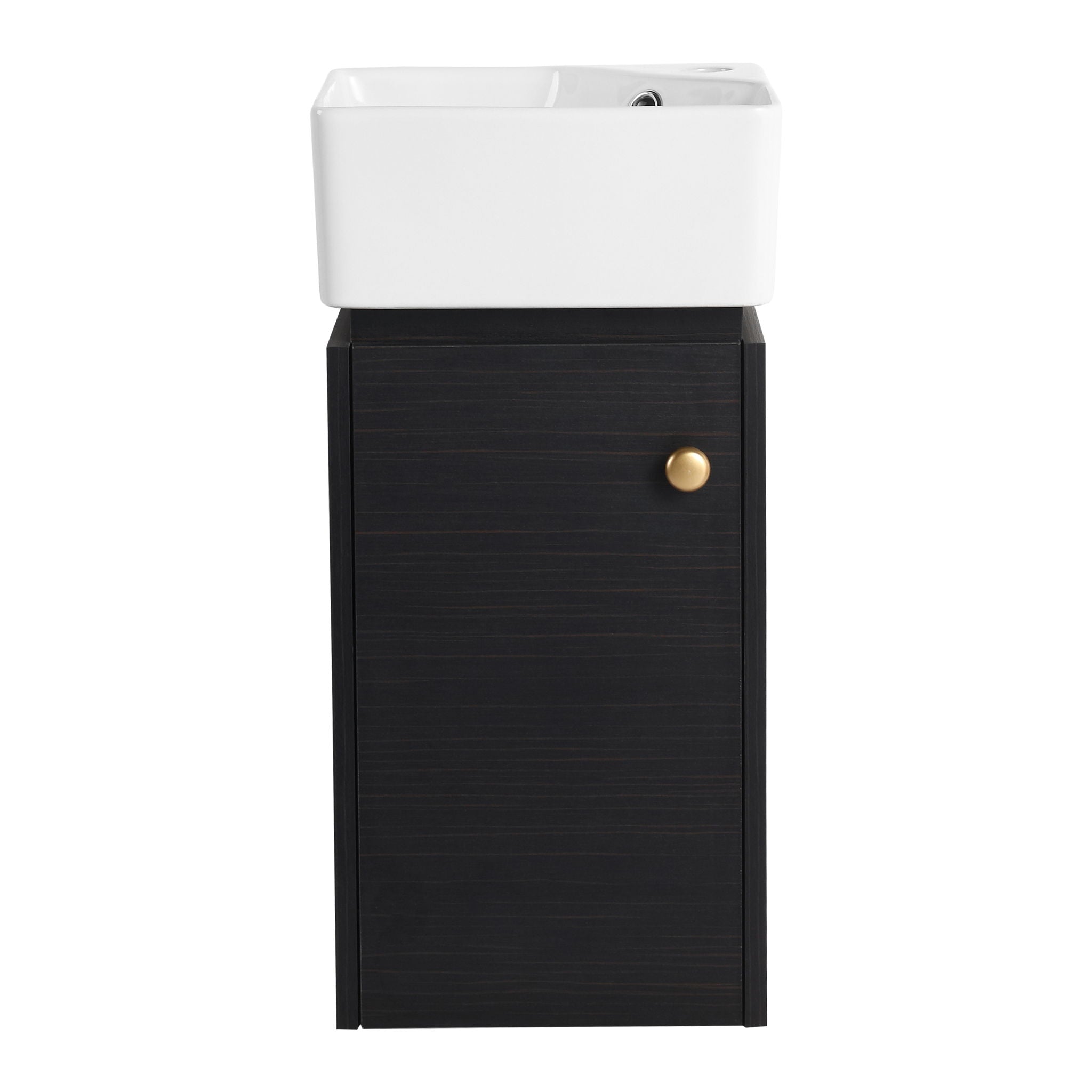 Compact Bathroom Vanity With Sink, Soft Close Door - Black Chestnut