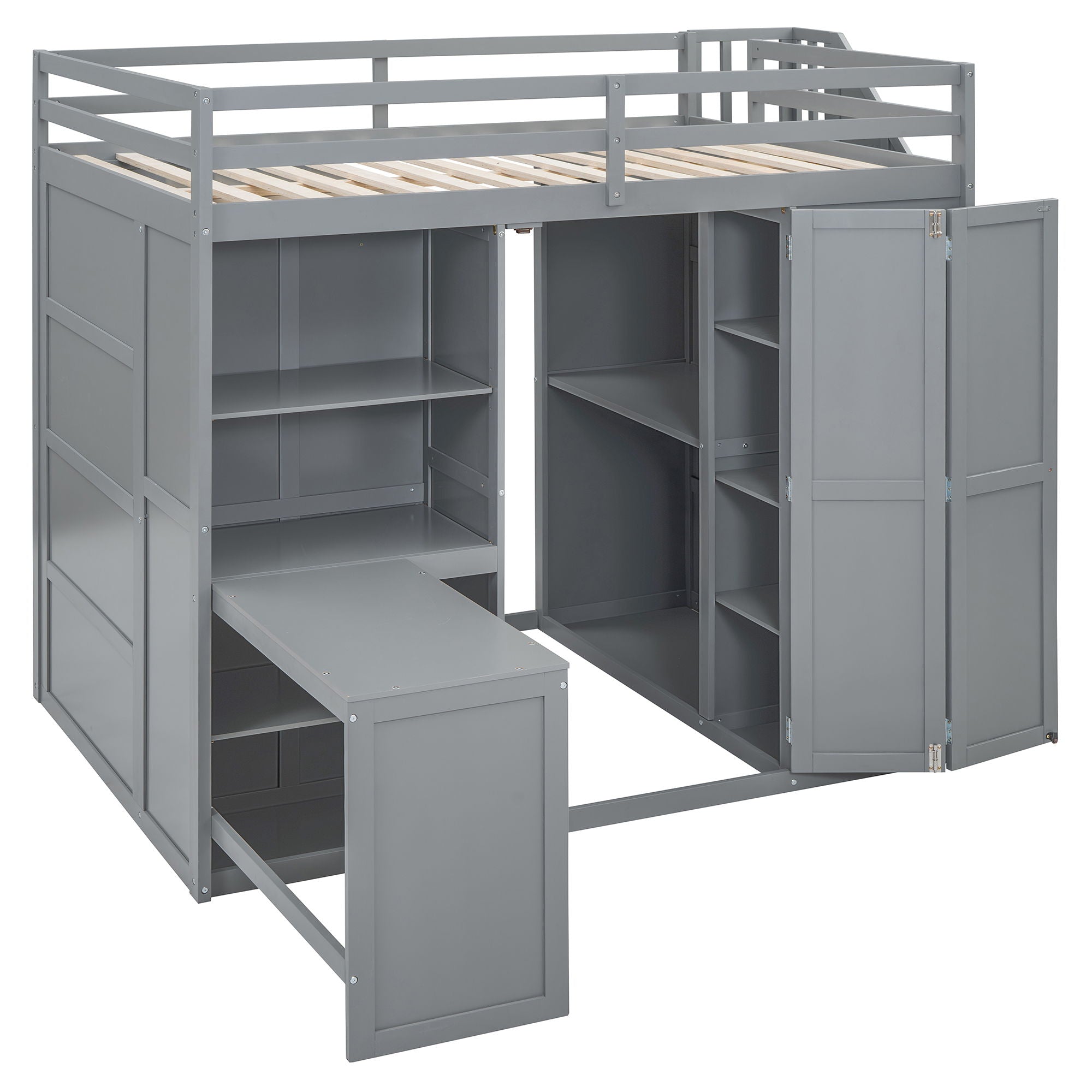 Loft Bed With Wardrobe, Desk And Shelves