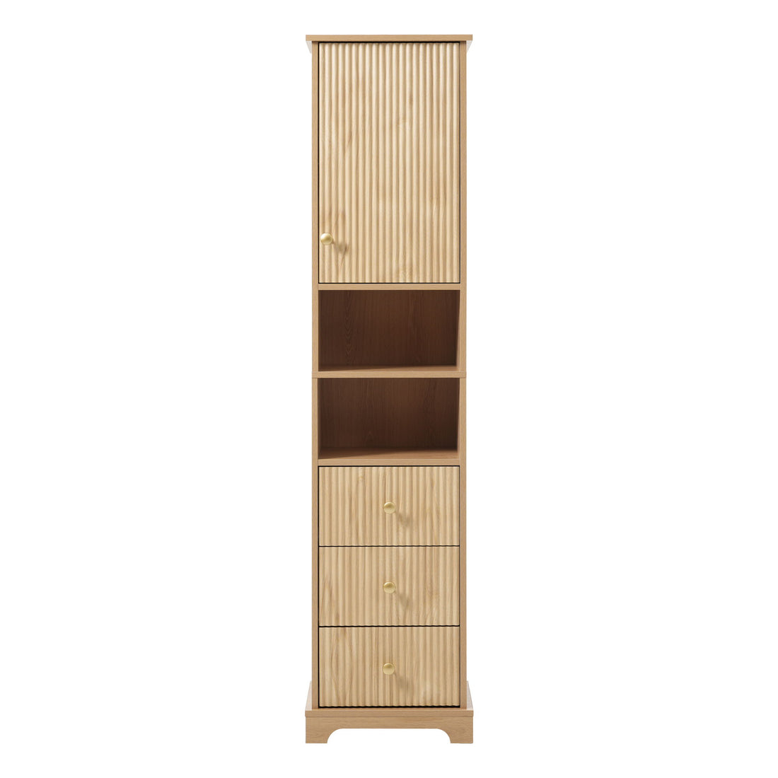 Tall Bathroom Cabinet With 1 Door, 3 Drawers, Open Storage - Wood
